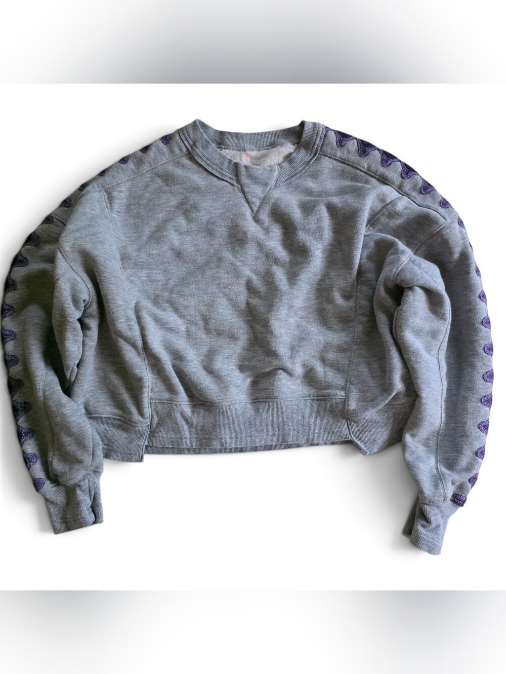 FP Movement Feeling Wavy Intercept Sweatshirt Gray Purple Crochet Sleeve XS
